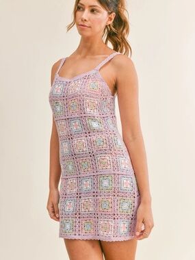 NWT Mabel Pastel Crochet Dress  in Patchwork Pattern